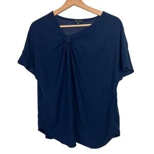 Universal Standard Women's XS Mackaya Luxe Twill Knot Short Sleeve Top Navy Blue